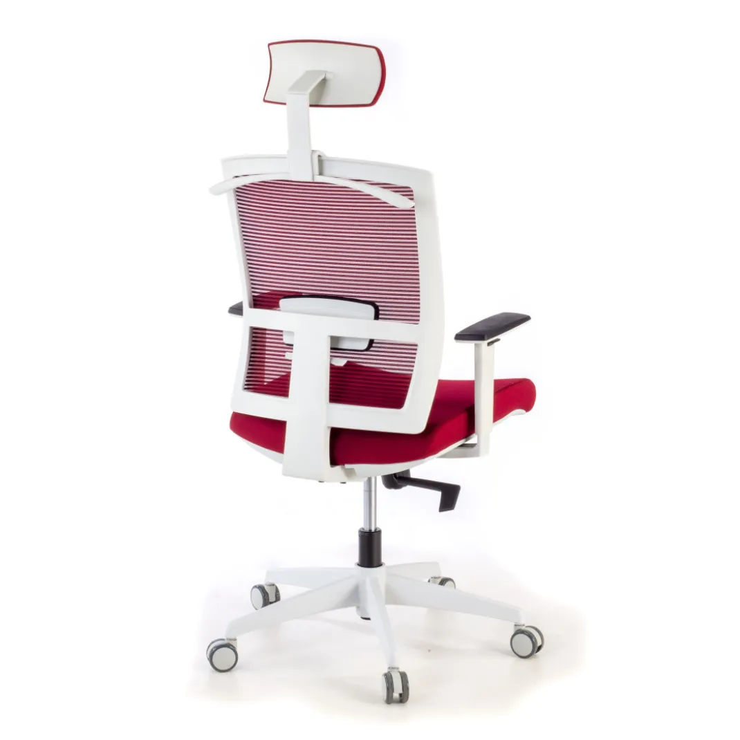 Silla de oficina Kendo white, brazos ajustables, reposacabezas, red