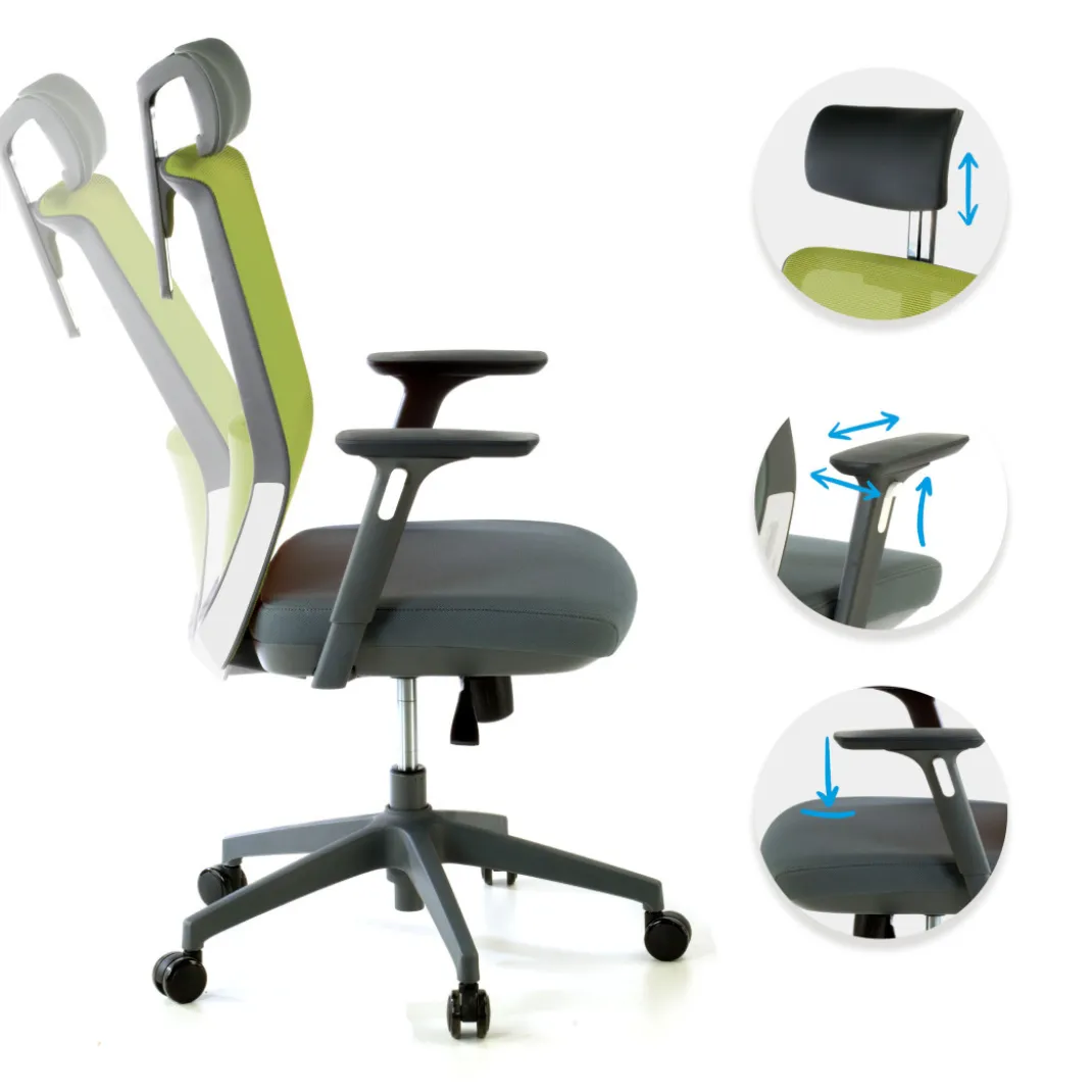 Silla de oficina Wind, respaldo ergonómico, brazos 3D, reposacabezas