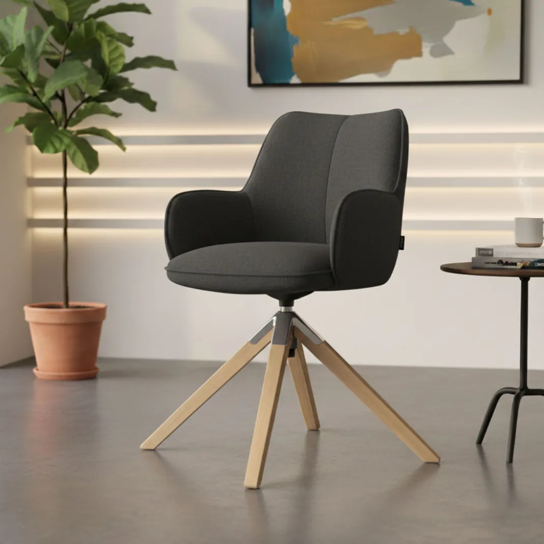 Silla de reuniones Gala, estructura giratoria, base de madera