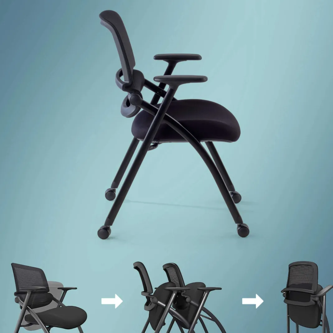 Silla plegable de formación Flexia, respaldo de red, con ruedas