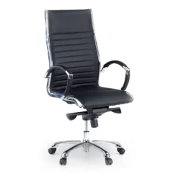 Sillón de dirección Virginia, marco cromado, piel natural