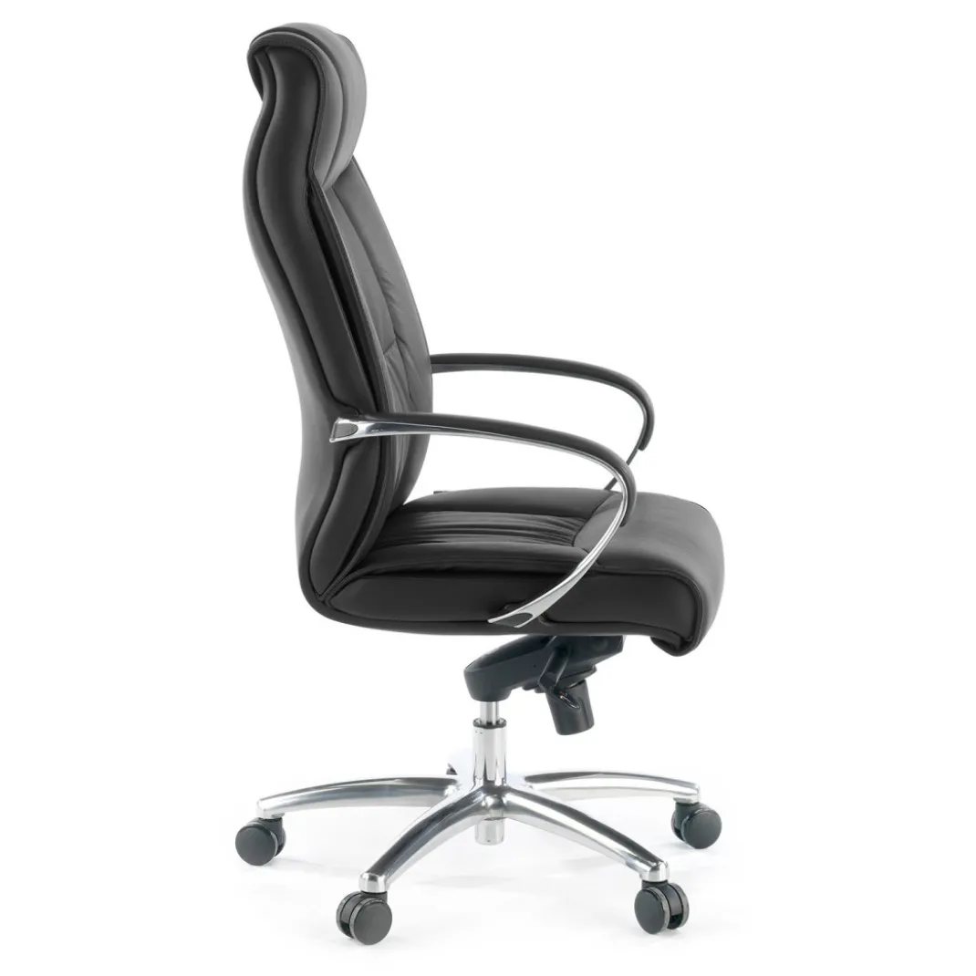 Sillón de oficina Bahia piel natural, brazos de aluminio