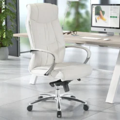 Sillón de oficina Bahia piel natural, brazos de aluminio