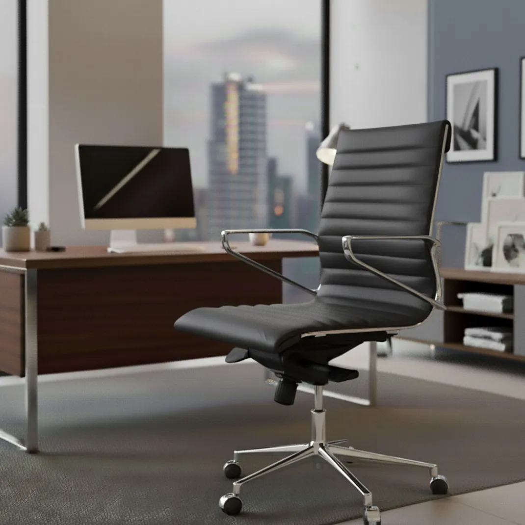 Sillón oficina de Diseño Forli, respaldo bajo, piel natural