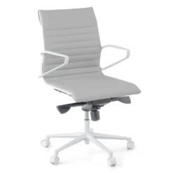 Sillón oficina Diseño Forli, estructura blanca, respaldo bajo, ecopiel