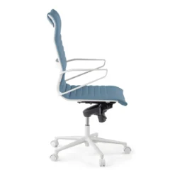 Sillón oficina Diseño Forli, estructura blanca, respaldo alto, ecopiel