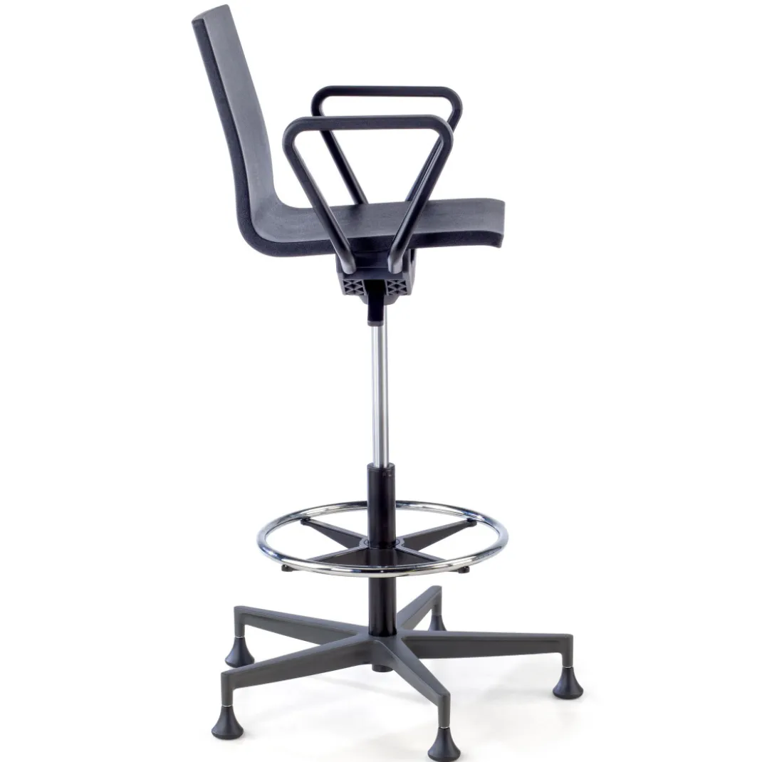 Taburete de trabajo con brazos Orbit, poliuretano rígido