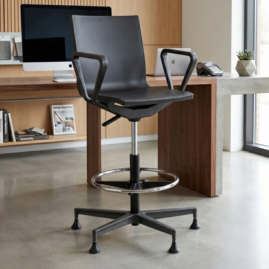 Taburete de trabajo con brazos Orbit, poliuretano rígido
